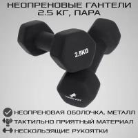 Гантели неопреновые 2.5 кг 2 шт STRONG BODY, черные (гантель для спорта и фитнеса 2,5 кг, пара)