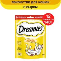 Лакомство Dreamies для взрослых кошек, подушечки с сыром, 140 г х 12 шт