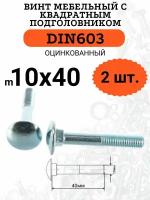 DIN603 М10х40 винт мебельный с квадратным подголовником, 2 шт