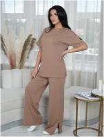 Lovetex. store / Костюм трикотажный с брюками и футболкой / капучино / размер 44