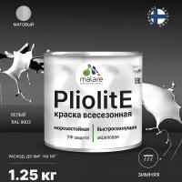 Краска-эмаль Pliolite всесезонная, зимняя, для всех типов поверхностей, антикоррозионная, RAL 9003, белый, матовая, 1,25 кг