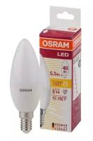 Лампочка светодиодная Е14 OSRAM LED Star, 470лм, 5Вт, 2700К, теплый белый свет, свеча, матовая