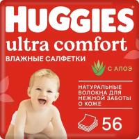 Влажные салфетки Huggies Ultra Comfort с алоэ, 56 шт