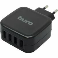 Сетевое зарядное устройство, Buro, 4xUSB, 25Вт, 5A, черного цвета