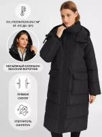 Тёплая куртка-пальто с капюшоном и внутренними манжетами, цвет Черный, размер XXL