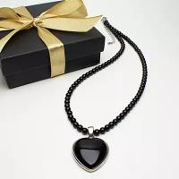 Черное Колье Jewelry a vento с подвеской сердце подарок девушке из Черного агата. Украшение на шею