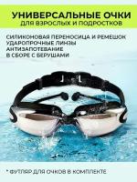 Очки для плавания и для бассейна с антизапотеванием / Универсальные очки с берушами мужские и женские