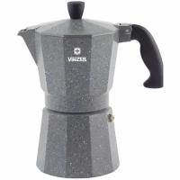 Кофеварка алюминиевая гейзерная Vinzer Moka Granito 89398, 240мл, 6 чашек