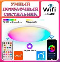 Умный потолочный светильник RGB c WIFI и пультом ДУ, регулировка яркости, (24Вт, 2700-6500К, 220В)