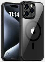 Прозрачный чехол для Apple IPhone 15 Pro (MagSafe) / Айфон 15 Про с силиконовым кантом Crystal MagSafe Case (Чёрный)