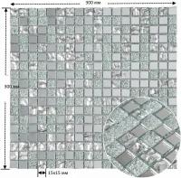 Зеркальная плитка мозаика Surface 300х300 мм (уп. 1 шт) /на сетке /с элементом 15х15 мм Серебро+ Хрусталь/ толщина 4 мм