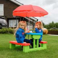 Стол детский с лавочками и зонтом UNIX Kids Garden комплект детской мебели пластиковый для дачи и улицы со столиком, 67 х 75 х 135 см, голубой