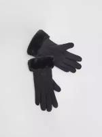 Тёплые перчатки с опушкой из экомеха и начёсом, цвет Черный, размер M
