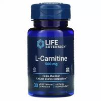 Life Extension, L-Carnitine, 500 mg, 30 Vegetarian Capsules, сжигает жир