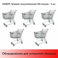 Набор Тележек покупательских 100 литров, цинк+лак, c детским сидением (европейский тип), Серый 5 шт