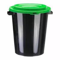Бак для отходов IDEA 40 л пластик, черный с зеленой крышкой М 2392
