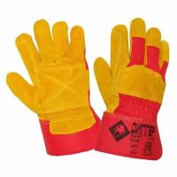 Перчатки защитные спилковые Диггер, комбинированные, усиленные, размер 10,5 (XL), желтые/красные, 1 пара (ПЕР611)