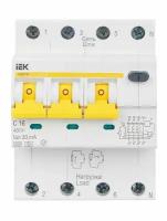 Дифференциальный автомат IEK АВДТ 34 3П 30 мА C 6 кА A электромеханический 16 А 30 мА