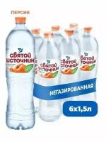 Вода питьевая Святой источник со вкусом персика негазированная ПЭТ, 6 шт. по 1.5 л