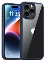 Прозрачный чехол для Apple iPhone 15 Pro MAX / Айфон 15 Про Макс с силиконовым кантом Crystal Case (Темно-синий)