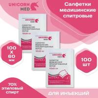 Салфетки спиртовые медицинские 100х60мм 100 штук антисептические антибактериальные для инъекций UnicornMed