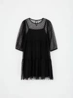Платье Sela, нарядное, в горошек, размер 152, черный