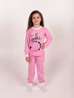Хлопковая пижама без начеса, розовый, кошка, размер 116