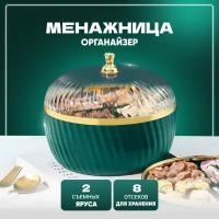 Менажница с крышкой Solmax, двухъярусная, зеленая