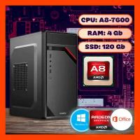 Системный блок AMD A8-7600, 3,1 ГГц, RAM 4 Gb, SSD 120 Gb, AMD Radeon R7, Windows 10Pro