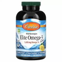 Carlson, Elite Omega-3 Gems, отборные омега-3 кислоты, натуральный лимонный вкус, 800 мг, 240 мягких таблеток