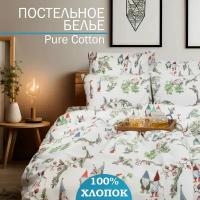 Новогоднее постельное белье 2 спальное Cleo PURE COTTON гномики, комплект, хлопок, поплин