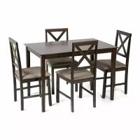 Обеденный комплект Tetchair Хадсон (стол + 4 стула)/ Hudson Dining Set дерево гевея/мдф, стол: 110х70х75см / стул: 44х42х89см, cappuccino (темный орех), ткань кор.-зол