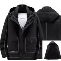 Мужская демисезонная/зимняя куртка KryLVE с капюшоном, 8XL, черная