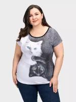 Футболка женская с принтом Инь Янь Кошки PLUS Size Белый 4XL