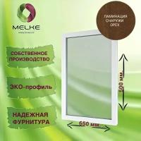 Окно глухое, 500 x 650 профиль Melke 60, цвет внешней ламинации орех, 2-х камерный стеклопакет, 3 стекла