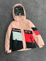 Зимняя куртка спортивная - горнолыжная подростковая, розово-черная, 158см