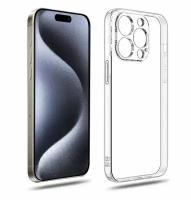 Чехол на Apple iPhone 15 Pro Max с защитой камеры / прозрачный / силиконовый для айфон 15 про макс