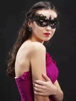 Маска карнавальная новогодняя венецианская маскарадная кружевная ажурная черная на глаза для карнавала, Новый год