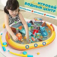 Игровой водный центр аквапарк с магнитными двумя удочками, катером, водной горкой и фигурками морских животных