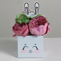 Коробка для цветов с топперами 'Зайчик', 10*10*12см