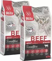 Корм сухой BLITZ SENSITIVE ADULT CAT BEEF для взрослых кошек с говядиной(2 + 2 кг)