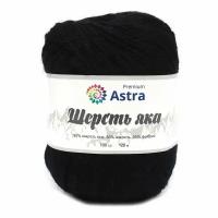 Пряжа для вязания Astra Premium 'Шерсть яка' (Yak wool), 100 г, 120 м (+/-5%) (25% шерсть яка, 50% шерсть, 25% фибра) (12 черный), 2 мотка