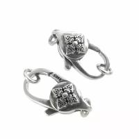 Застежка замок карабин с кольцами Ancient Flower Sterling Silver 22 мм для бижутерии, бисероплетения, браслетов, бус, фурнитура