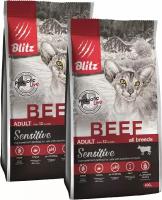 Корм сухой BLITZ SENSITIVE ADULT CAT BEEF для взрослых кошек с говядиной(0,4 + 0,4 кг)