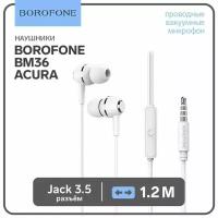 Наушники Borofone BM36 Acura, вакуумные, микрофон, Jack 3.5 мм, кабель 1.2 м, белые