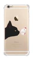 Противоударный силиконовый чехол на Apple iPhone 6 Plus/6S Plus / Айфон 6 Плюс/Айфон 6С Плюс с рисунком Черный кот и бабочка