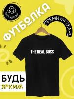 Футболка черная 100% хлопок с принтом THE BOSS 54/56 XXXL