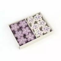 Цветы декоративные на липучке фиолетовые и белые 2,5 см, 24 шт. в упаковке, для декора