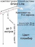 Комплект водосточной системы Grand Line пломбир 9 метров (120мм/90мм) водосток для крыши пластиковый Гранд Лайн белый (RAL 9003)