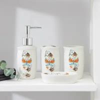 Набор аксессуаров для ванной комнаты Долян «Осенняя бабочка», 4 предмета (дозатор 250 мл, мыльница, 2 стакана), цвет белый